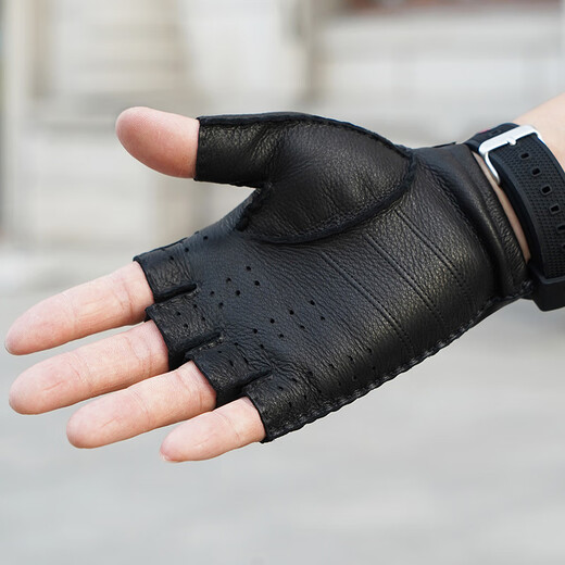 Lootis NOOLDERS men's half-finger retro driving deerskin gloves retro motorcycle riding driving gloves half thin black M size