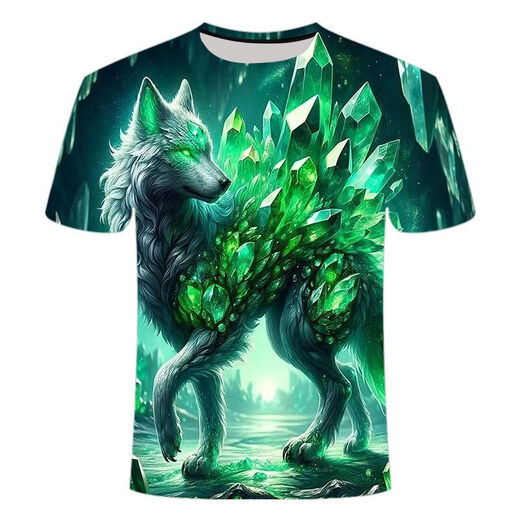 
2024 new animal wolf series 3d printed T-shirts fashionable, versatile, handsome and cool short-sleeved primary and secondary school students TXC6227 XS 70-80Jin [Jin equals 0.5 kg]