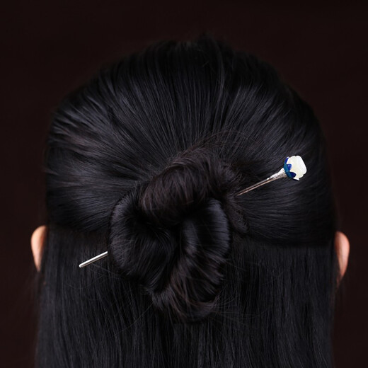 Fudiaoer Hetian jade and silver inlaid magnolia cloisonné hairpin for women, versatile Hanfu, ancient style Ziwu hairpin hairpin gift 1
