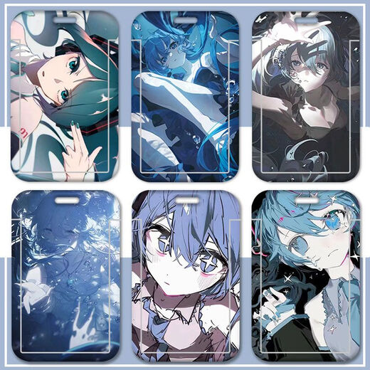 Hatsune Miku Anime Student Sliding Cover Card Campus Card Bus Card Diner Card Identity Card Protection Case Access Control Hatsune Miku CB13886 Card Cover + Black Short Braided Keychain