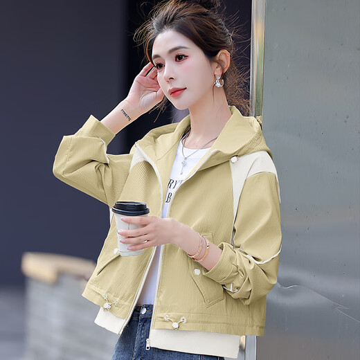 Chu Xin pequeña chaqueta corta para mujeres en primavera y otoño 2025 Nueva ropa para mujeres empalmada de gama alta de gama alta versátil top beige M sugiere 115 Jin [Jin equivale a 0.5 kg]