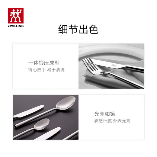 ZWILLING tableware set, spoon, soup spoon, rice spoon, fruit fork, knife and fork, stainless steel coffee spoon, 8-piece Western tableware set