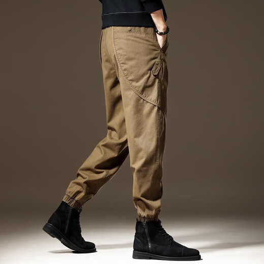 Cotton overalls men's slim pants men's small feet spring and autumn casual pants men's elastic spring and autumn harem pants 2506 black regular L size 130-150 Jin Jin equals 0.5 kg