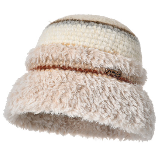 Kenmont hand-woven lamb velvet wool basin hat for women, foldable and deepened ear protection fisherman hat, showing a small face km-9524