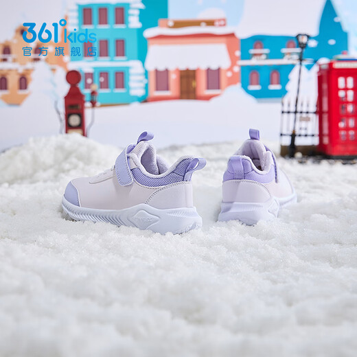 361 Children's shoes, children's sports shoes, boys' and girls' cotton shoes, winter new children's Velcro running shoes, plus velvet, two cotton shoes, leather surface, plus velvet, rose water purple/soft purple/light pink purple 32