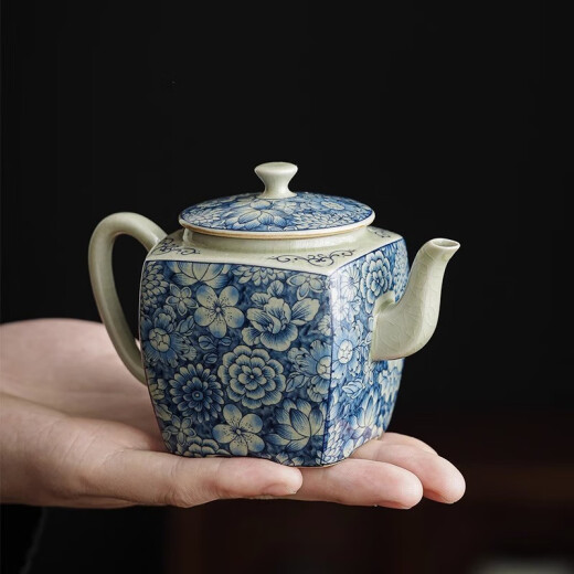 Clay Story Old Pottery Clay Teapot Ceramic Blue and White Teapot Retro Household Kung Fu Tea Set Accessories Open Piece Teapot Filter Single Pot Old Pottery Clay Blue and White-Yuanding Cup