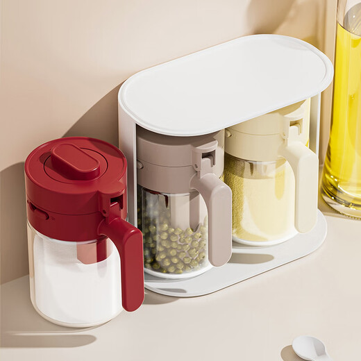 Sungsa Japanese brand seasoning jar high borosilicate glass seasoning box sugar salt jar seasoning sealed multi-functional kitchen seasoning bottle 3-piece seasoning jar set milk coffee + cream + gray