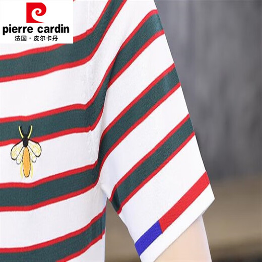 皮尔卡丹（pierre cardin）高级感小蜜蜂刺绣条纹针织t恤男夏装薄冰丝透气短袖上衣弹力体恤T LSD-LDQS761黑白条纹 3XL