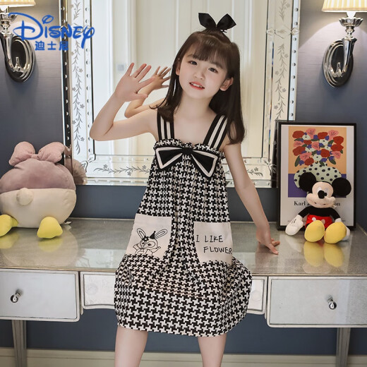 Disney Girls Nightkide 2025 Neuer Sommer reines Baumwolldünne Hosenträger Rock Mädchen Sommerpyjamas Kinder-Süßweste Rock [Baumwollanzug] LDE11301 100 [Höhe 95-105 cm Gewicht 30 Jin [Jin entspricht ca. 0,5 kg]]]