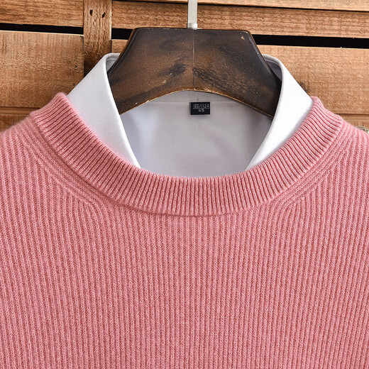 Ordos pink cashmere sweater men's round neck thickened men's youth solid color pullover pure cashmere sweater produced in Ordos city - white gray M 170