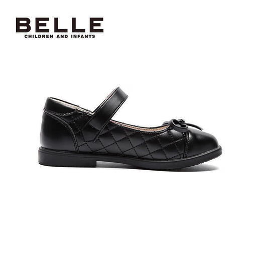 Belle Children's Shoes Girls' Black Leather Shoes Spring and Autumn Soft Sole Children's Student Shoes Middle Children's Performance Shoes Single Shoes Black 30