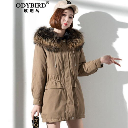 ODYBIRD Odybird brand parka coat for women 2020 autumn and winter new style genuine fur coat coat short fur liner one slim brown S