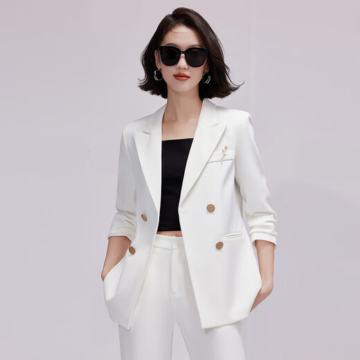 Purple Charming Little Suit Women's Suit Spring Autumn Winter Long Sleeve Double Breasted Business Suit Casual British Style Young Suit Pants Red (Single Suit) XL (Recommended 110-120 Jin Jin equals 0.5 kg)