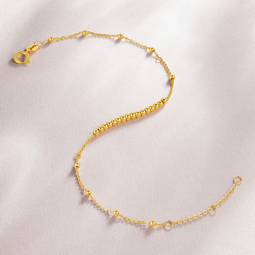Saturday Fortune (ZLF) 18K gold bracelet for women, small gold bead bracelet, holiday gift for girlfriend, T K yellow bracelet - 16+3cm