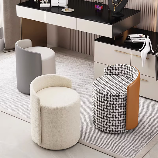 Tingshi master bedroom makeup stool light luxury makeup chair high-end medium-high round stool sitting stool dressing stool bedroom dressing table chair [upgrade rotation] off-white solid color backrest height * seat height * diameter