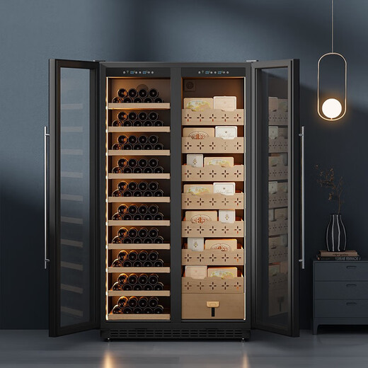 JUSTOWN double door double control wine cabinet constant temperature wine cabinet red wine cabinet compressor beech wood shelf cedar wood shelf humidity adjustable fingerprint lock + dual temperature zone + 1.90 meters + red wine cigar cabinet 780L