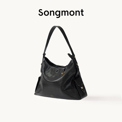 Songmont [Li Na's same style] The mountain Yousong Trace Series Hobo Bag Vegetable Tanned Cowhide Crossbody Soft Bag Smoke Black Medium Pre-sale 12 days
