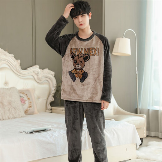 Pijama para hombres para hombres en otoño e invierno franela gruesa espesa de mediana edad y jóvenes de mediana edad y jóvenes dibujos animados de invierno ropa de invierno WYEX3882 Tamaño L de hombres (recomendado 90-115 Jin [Jin equivale a 0,5 kg]) todo tamaño