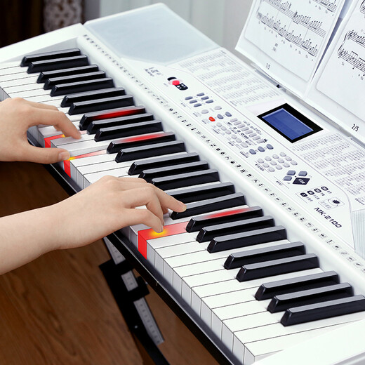 美科（MEIRKERGR）MK-2100白色智能版+琴架 智能亮灯61键钢琴键多功能电子琴连接话筒耳机U盘手机pad带琴架