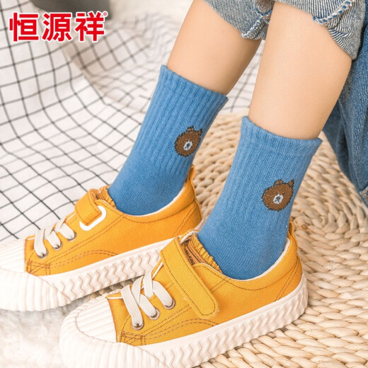 Hengyuanxiang children's socks 10 pairs of baby socks for boys and girls mid-calf socks autumn and winter new floor socks bear style mixed color 10 pairs XL size [10-12 years old] (recommended foot length 20-22cm)