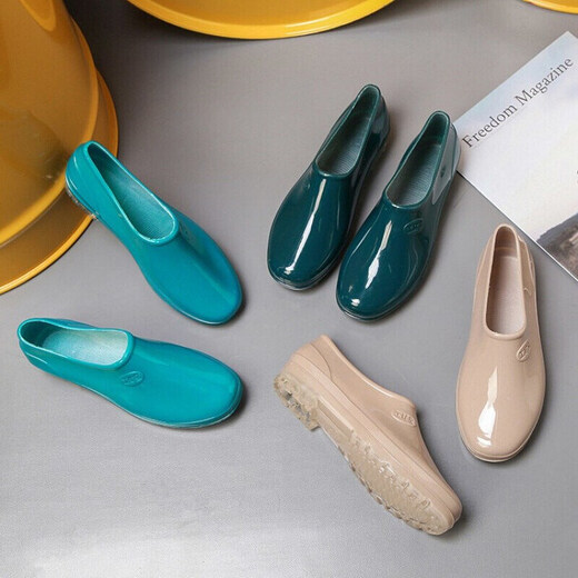 Chaussures d'eau pour femmes, bottes de pluie, chaussures en caoutchouc, cuisine de cuisine pour femmes glissantes eau peu profonde, basse bas à fond plat à tube court couvercle, magnolia d'été 36