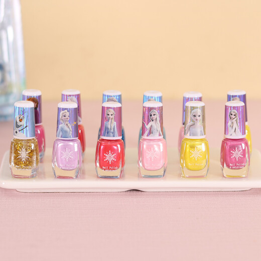 Disney Prinzessin Elsa Kinderkosmetik Süß, unmittelbar, reißbar, schälbar, leicht zu entfernen Kleines Geburtstagsgeschenkset [Eis und Schneestil] 12 Flaschen -Nagellackset