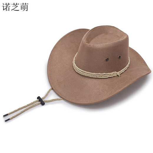 诺芝萌 大沿西部牛仔帽子 男女士遮阳帽大檐骑马太阳帽沙滩帽夏季NE677 牛毛黄 大人款