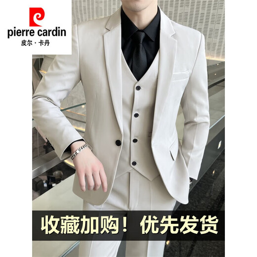 Pierre Cardin brand high-end men's suit business casual slim formal small suit young groom wedding dress trendy black single-piece suit XL (120-135Jin Jin equals 0.5kg to wear)