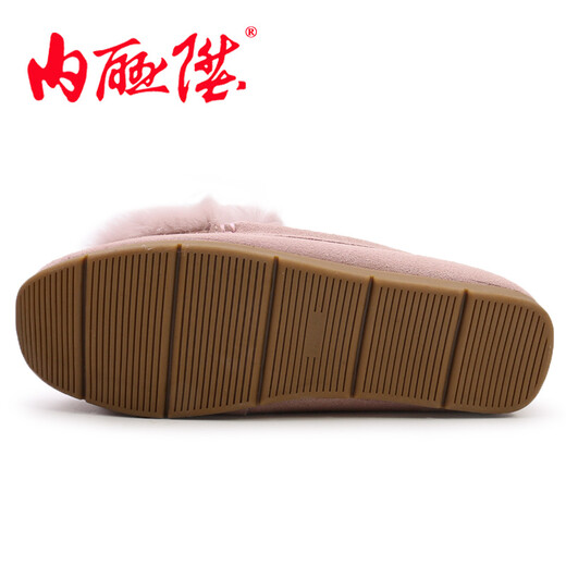 内联升女棉鞋女士时尚船鞋冬季休闲棉豆豆鞋老字号北京布鞋4877C 粉色 36