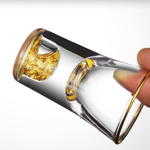 MIDOC luxury gold foil white wine glass wine dispenser set household small wine glass one-cup Chinese wine set with graduated cup holder 10 pots 10 cups gold foil style + round rack