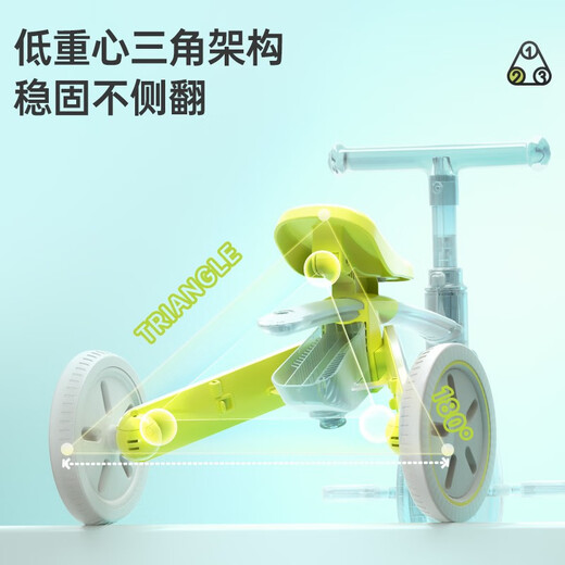 Cooghi (Cooghi) Kinder-Dreiradfahrradkinderballe 1-5 Jahre altes leichtes faltbares COOQI-Drei-in-One-Hand-Trolley [If Design Award] Cooghi Green-mit Push Rod