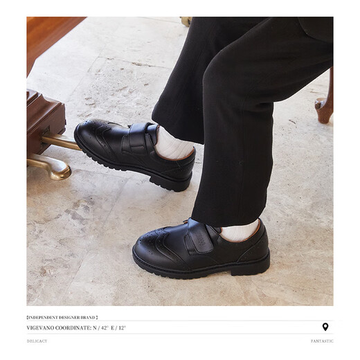 Snuffy boys' leather shoes spring and autumn first layer cowhide children's campus student performance black leather shoes medium and large children's single shoes black 38