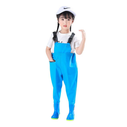 Lower body of waders for boys, large children's play clothes, waterproof waders, rain pants, one-piece rain boots, kindergarten children, beach fishing suits for men and women, children's pink overalls with pockets, size 21/27 (shoe inner length 14.5cm)