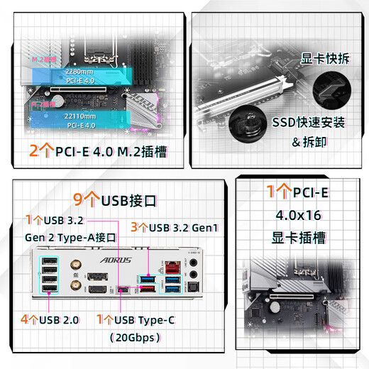 技嘉（GIGABYTE）小雕WIFI B760M AORUS ELITE AX D4 主板支持CPU 13600KF 13700KF 12600KF Intel B760 LGA 1700