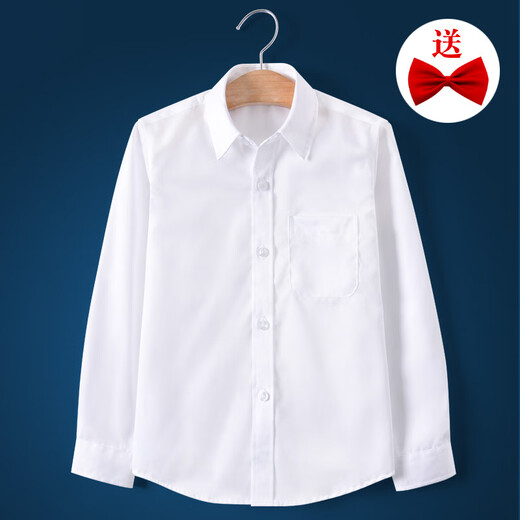 Xin Yueqing boys' white shirt long-sleeved pure cotton new style fashionable no-iron spring and autumn children's performance white shirt white pocket long-sleeved black tie 150