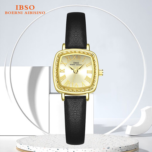 IBSO (IBSO) Top-Ten-Markenuhren für Damen, britische Studentenuhren aus Stein, Geburtstagsgeschenke für Freundinnen und Ehefrauen, 9226 ganz gold-schwarzer Gürtel, importiertes Uhrwerk