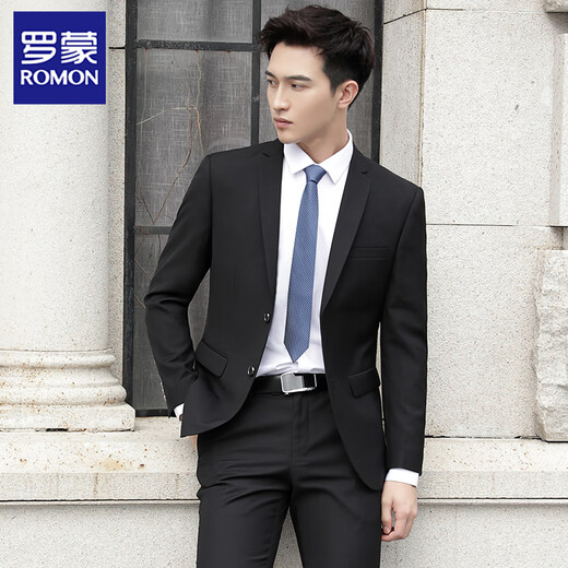 Romon-Anzug Herrenanzug Herrenanzug Blazer Slim Grooms Bester Bräutigam-Hochzeitsgeschäft professionelle Schwarze Single-Schnalle (Top + Hosen + Hemd + Krawatte) 2xl /180 [130-145Jin [Jin gleich 0,5 kg]]