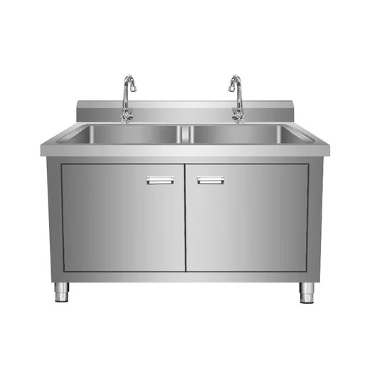 Kitchen stainless steel sink cabinet floor-standing integrated vegetable basin sink cabinet with operating table sink commercial 100*50*80 single pool left platform extra thick model none