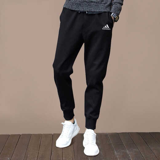 阿迪达斯 （adidas） 男裤 2025夏季新款运动裤针织卫裤黑色束脚长裤透气休闲裤子男 GK9226/黑色针织/单层束脚/主推 S