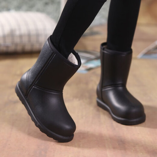 Xiaohuilijia winter new product plus cotton warm rain boots mid-tube waterproof shoes men and women's non-slip rain boots work shoes plus velvet waterproof boots purple 38