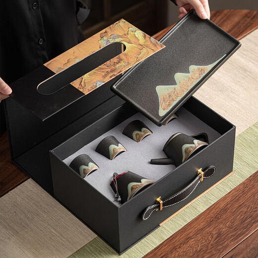 SUSHI CERAMICS hand-painted tea set Yamagata dry bubble tray teapot tea cup 7-piece Kung Fu tea set gift box J0181