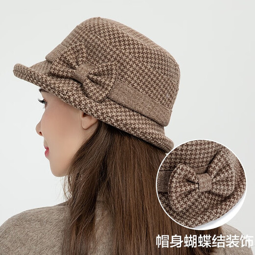SOMUBAY中老年人妈妈帽子女士秋冬气质毛呢盆帽加厚保暖防寒老太太渔夫帽 酒红