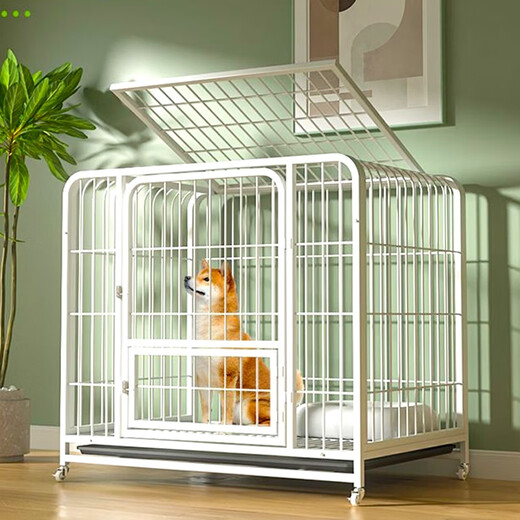 Dog cage small dog indoor stainless steel cage with toilet Shiba Inu Corgi pet cage dog fence thick and reinforced 96#956479cm classic black