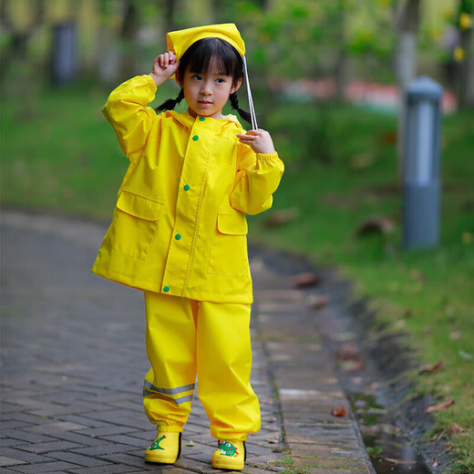 Midele children's raincoat overalls rain pants one-piece Anji play clothes dual-use waterproof body boys and girls kindergarten set 901 yellow overalls M