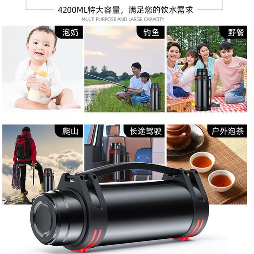 TIANXI Thermal Pot Cup Large Capacity Men's 316 Stainless Steel Insole Household Outdoor Thermos Bottle Portable Car Travel Kettle [Cost-performance Recommendation] Black + Strap Small Bowl 1L