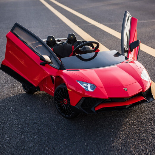 Cooperate with Lamborghini children's electric car four-wheeled with remote control baby toy sports car can sit on the stroller red Bluetooth + fast charging + alloy shell lithium battery