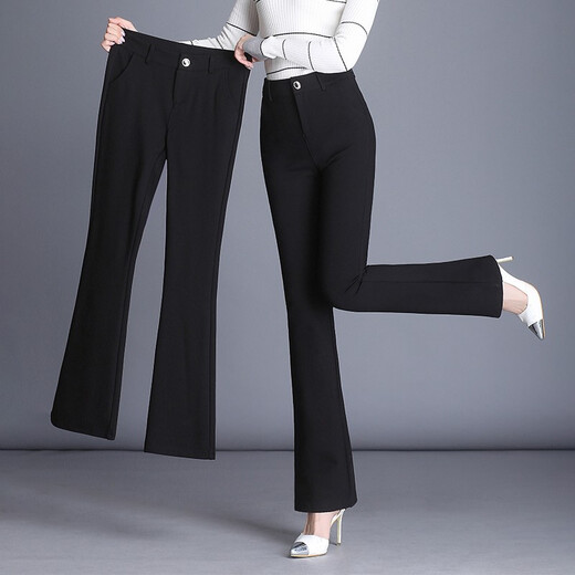 Jingluo Flare Hosen für Frauen im Herbst und Winter plus samt verdickte Anzughose für elastische hohe Taille, schlanke schlanke Hose für Frauen Casual Hosen 9885 Black Neun-Punkte Elastic Taille-Spring und Herbststil xxl xxl