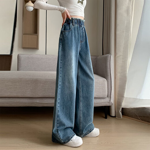 Zhidoudou fett mm große denimhose für Frauen, gerade und weite Beine lose und hohe Taille Frühlings- und Sommer -Slim- und Fett Frauenkleidung 200 Jin [Jin entspricht 0,5 kg] 3886 Denim Harem Hose plus Samt M empfohlen 100 Jin [Jin gleich 0,5 kg]
