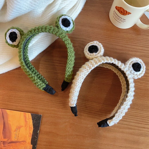 Haiyi Duo Big Eyes Frog Headband Girls Winter Cute Funny Wool Knitted Hairpin Baby Anti-Slip Hair Pressure Headband 10003B Green