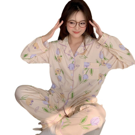 
REJIP spring and autumn pajamas women cute cartoon cardigan ins princess style long sleeve trousers loose thin home clothing set 9227 M[80-100Jin[Jin equals 0.5 kg]]
